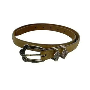 Brighton Leather Silver Engraved Buckle Women's Belt Double Loop Beige 33"